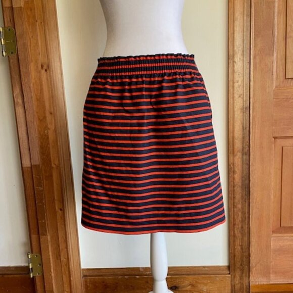 J. CREW Classic Navy Orange Stripe Elastic Waist Linen Mini Sidewalk Skirt 10 - Picture 8 of 14